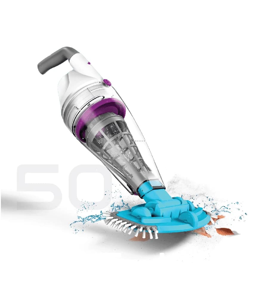 Kokido Telsa 50 cordless handheld pool vacuum with its cleaning head